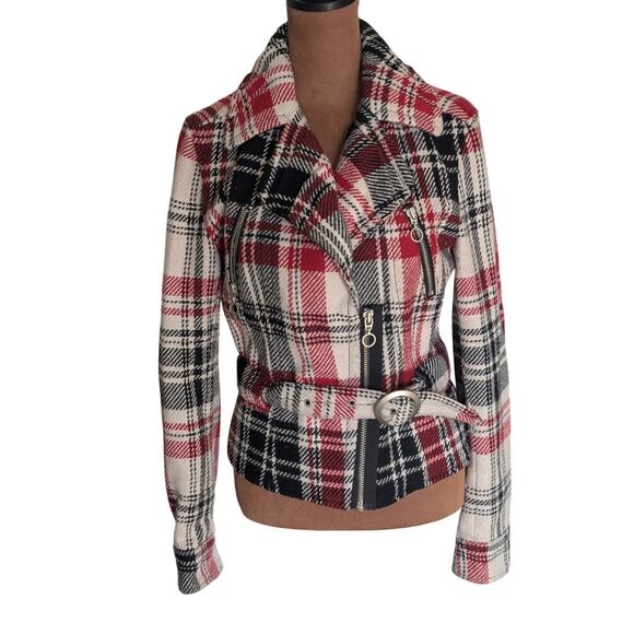 Wool Blend Plaid Moto Jacket
Red Beige Black. Grunge, Academia, Express Sz.Small - Picture 1 of 5